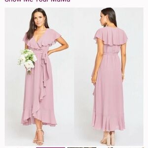 Jess Ruffle Midi Dress, Mock Wrap High-Low Size XS- Show Me Your Mumu